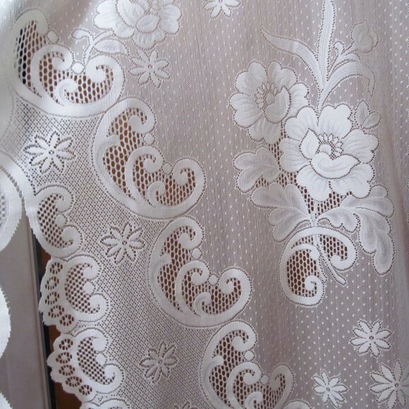 JC Penney Set of 3 Floral Lace Curtains Ivory Cream Scalloped Edges 72 x 42.5" - Picture 8 of 16